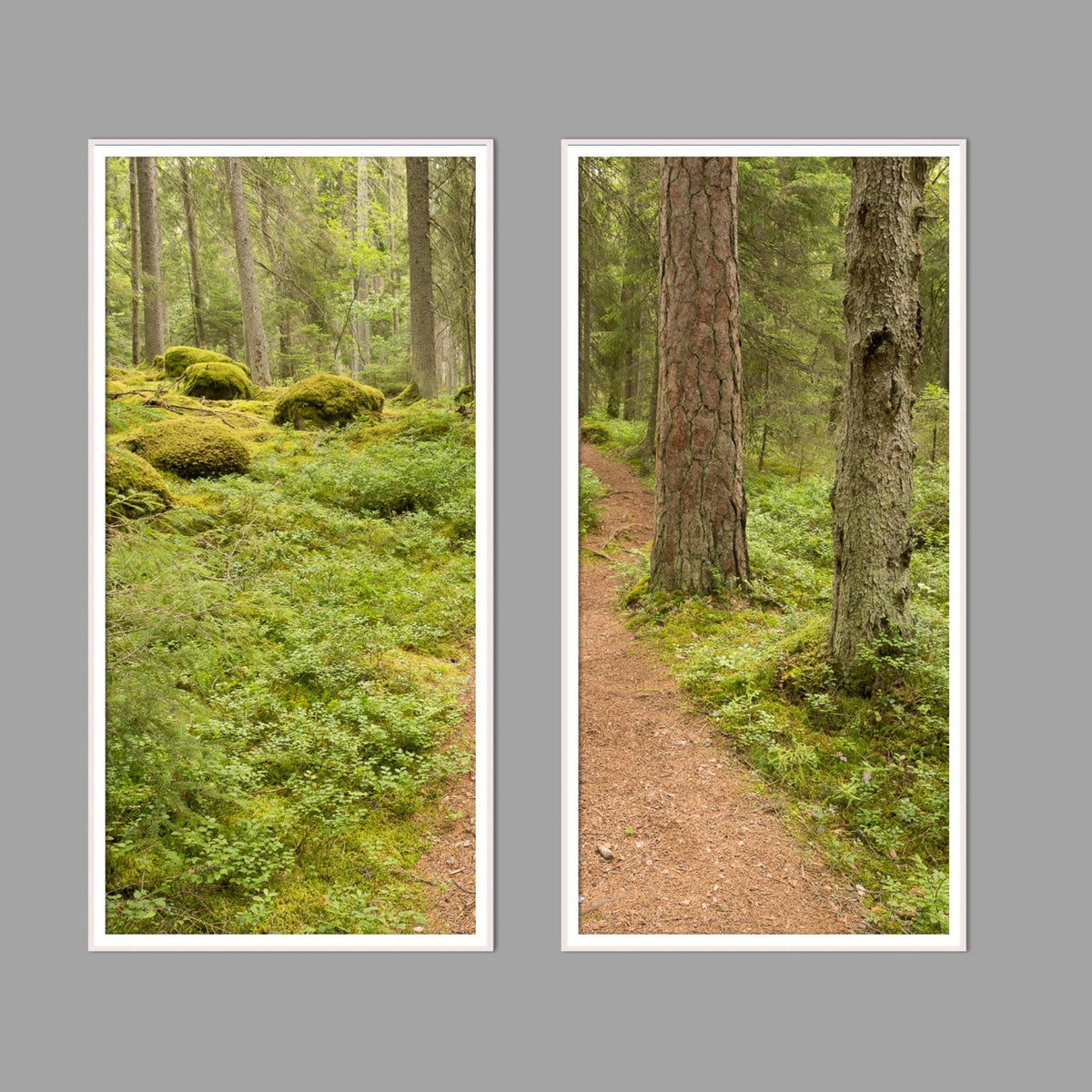 LED-Wandbild Zweiteiler hochkant mit Abstand – Wald