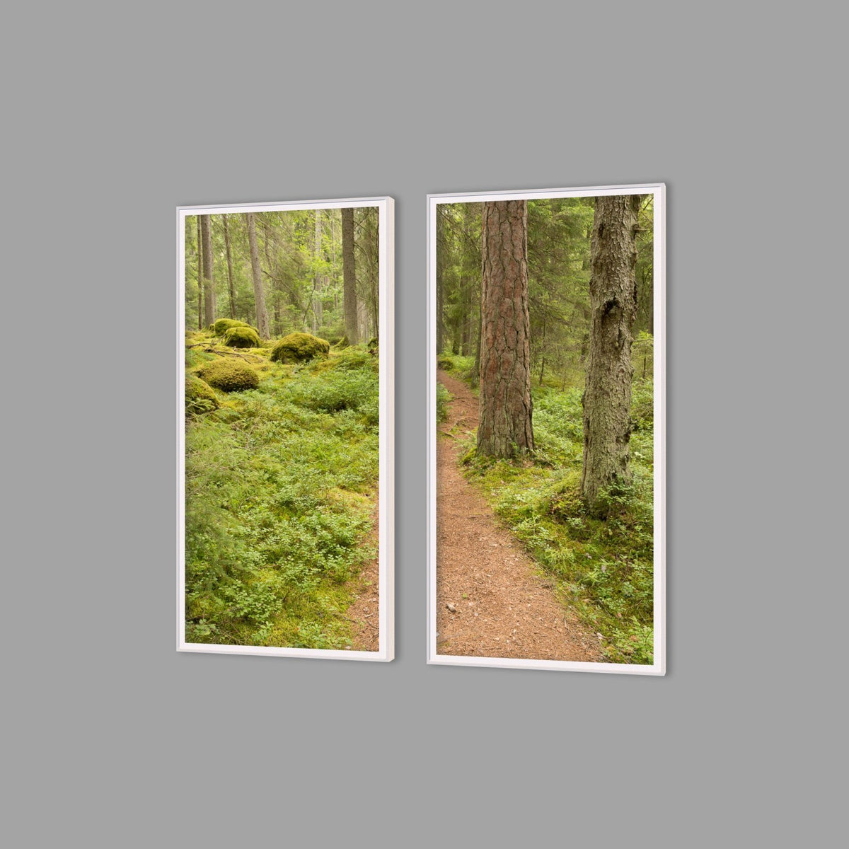LED-Wandbild Zweiteiler hochkant mit Abstand – Wald