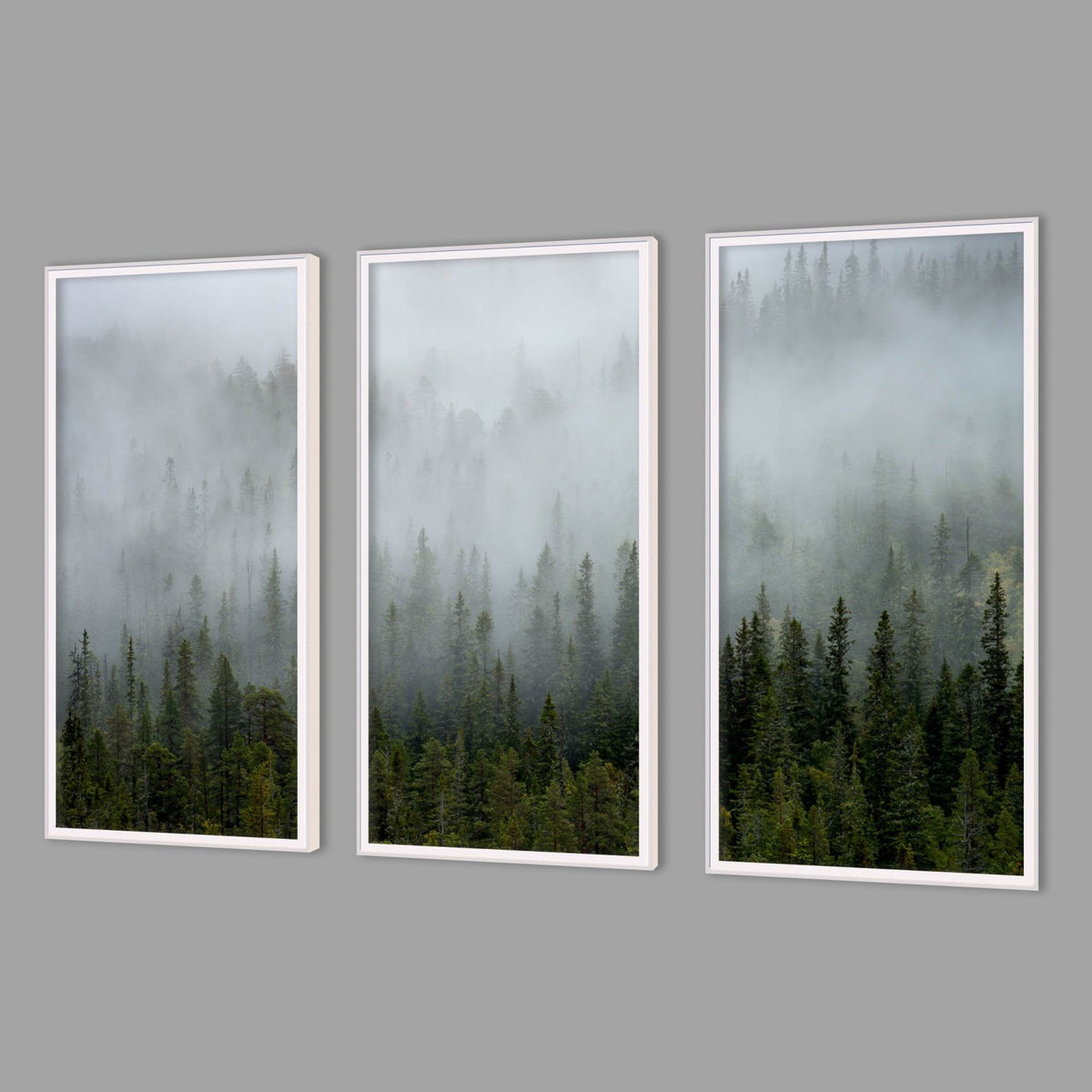 LED-Wandbild Dreiteiler hochkant mit Abstand – Wald