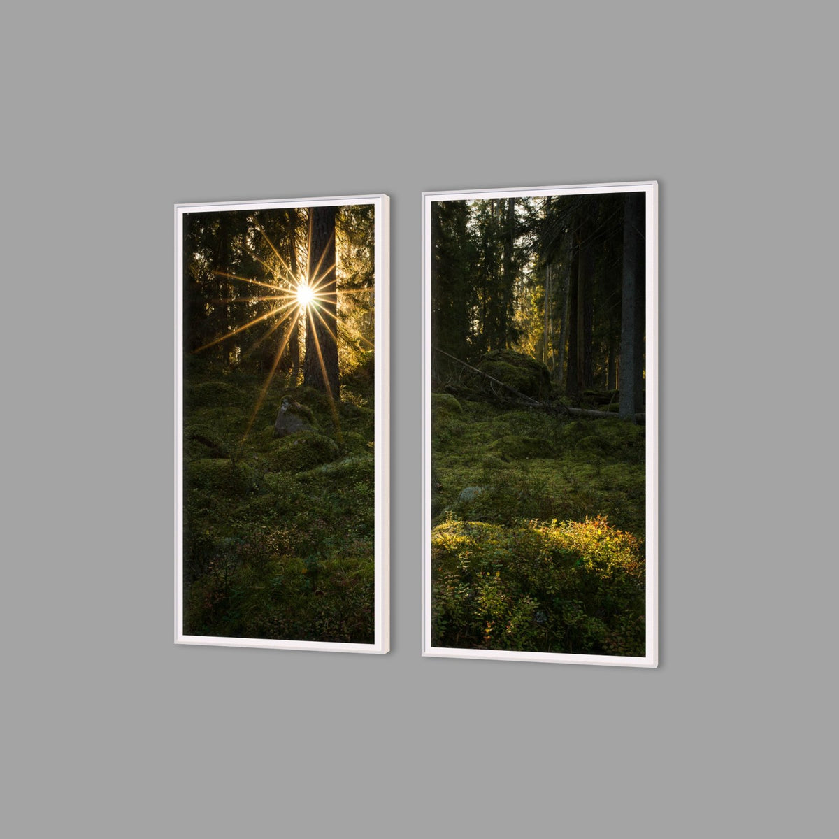 LED-Wandbild Zweiteiler hochkant mit Abstand – Wald