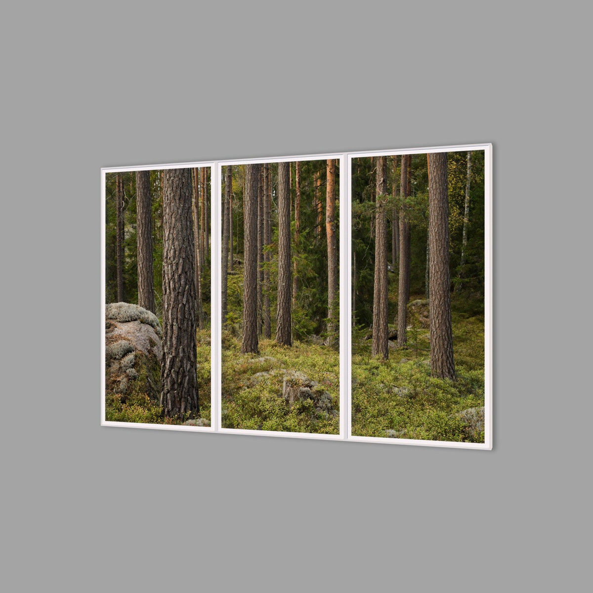 LED-Wandbild Dreiteiler hochkant 180x120 cm – Wald