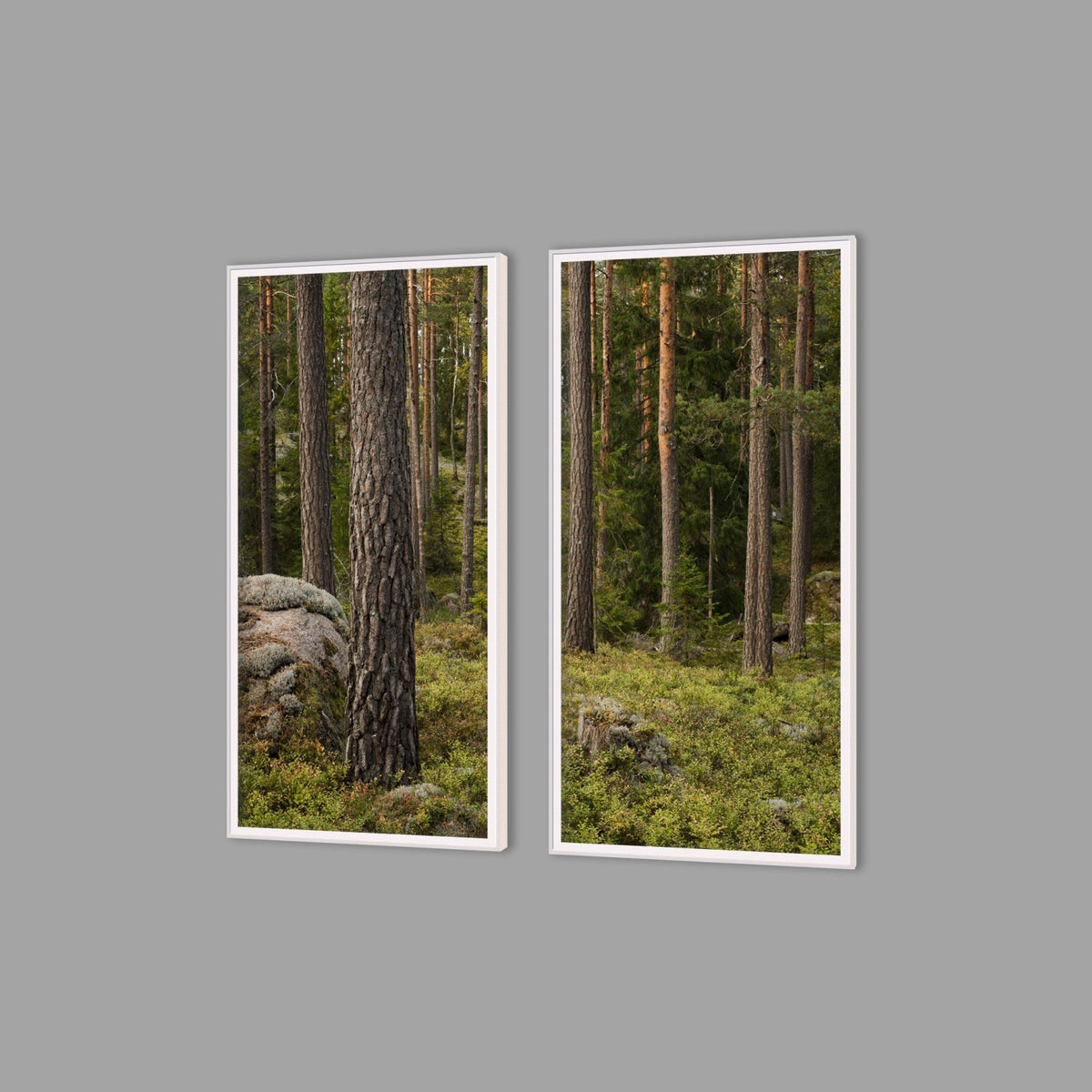 LED-Wandbild Zweiteiler hochkant mit Abstand – Wald