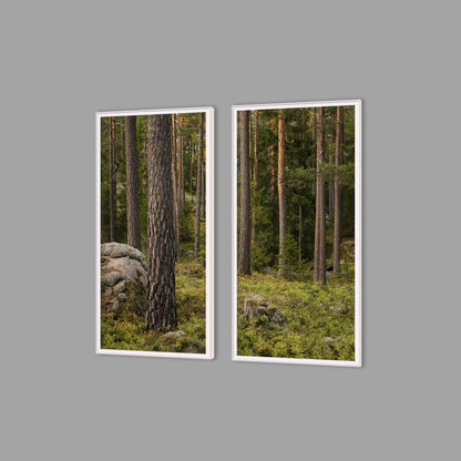 LED-Wandbild Zweiteiler hochkant mit Abstand – Wald