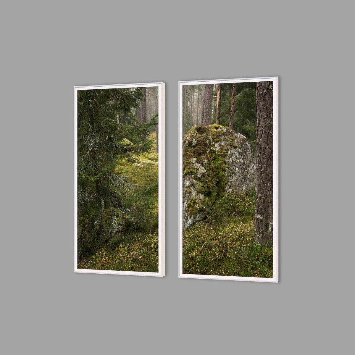 LED-Wandbild Zweiteiler hochkant mit Abstand – Wald