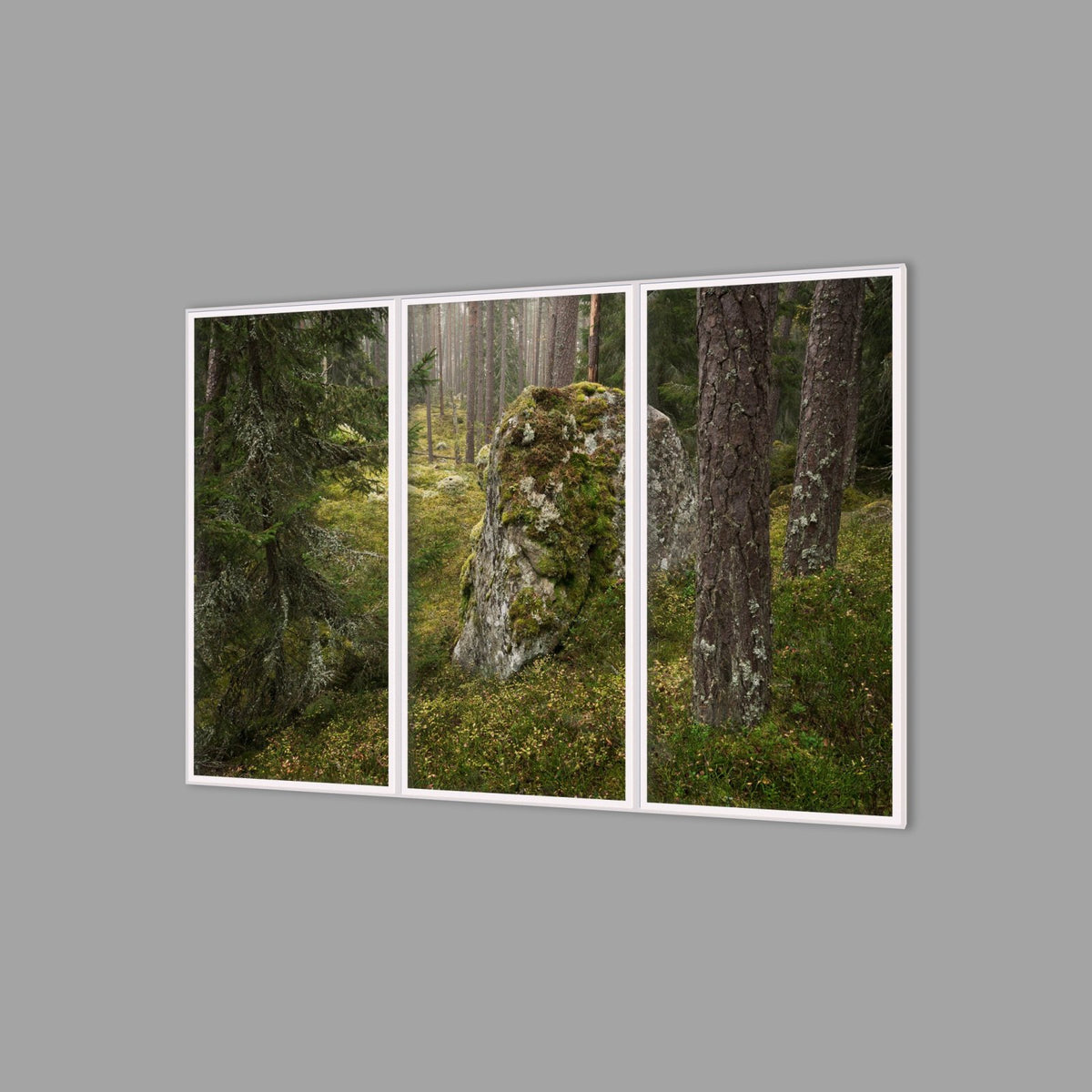 LED-Wandbild Dreiteiler hochkant 180x120 cm – Wald