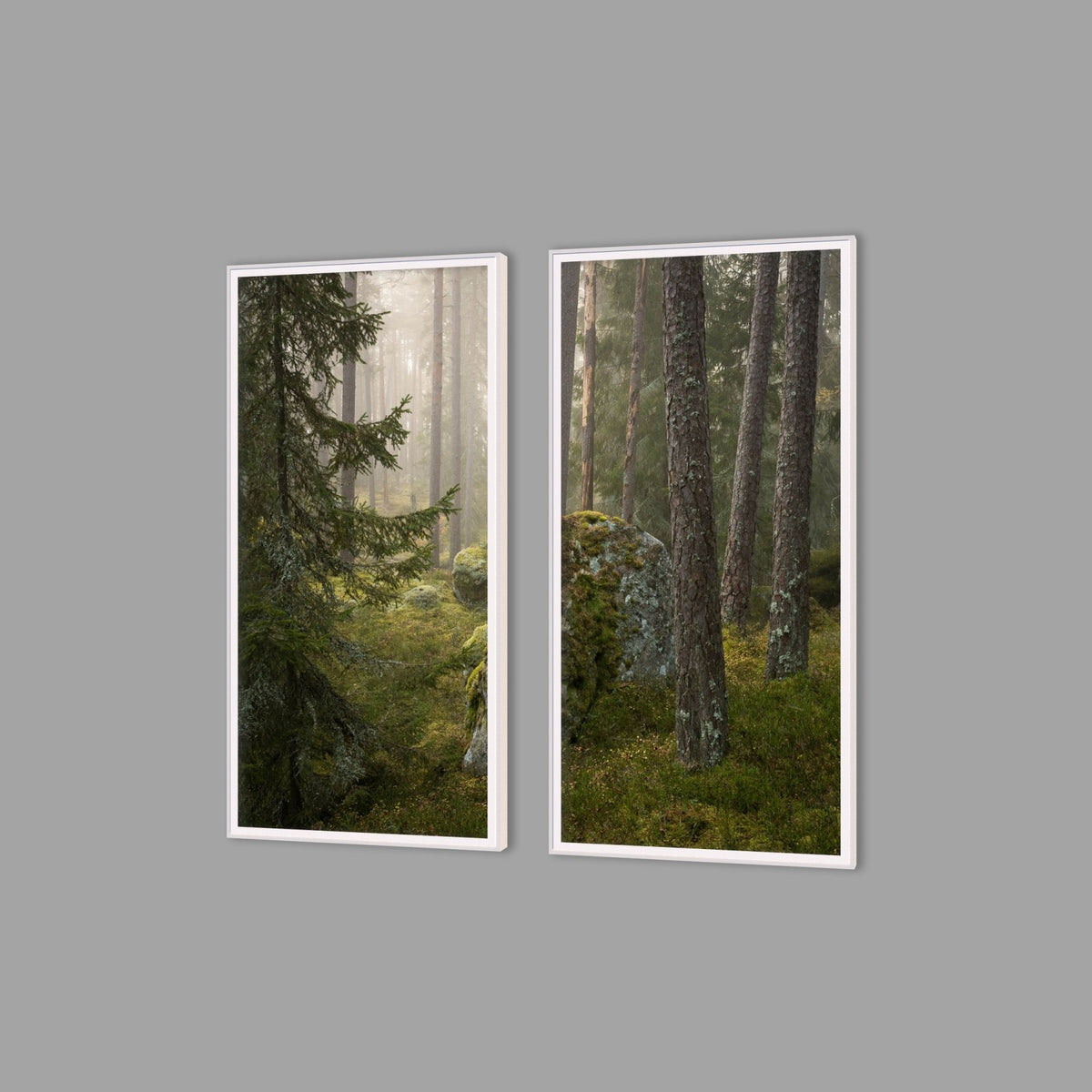 LED-Wandbild Zweiteiler hochkant mit Abstand – Wald