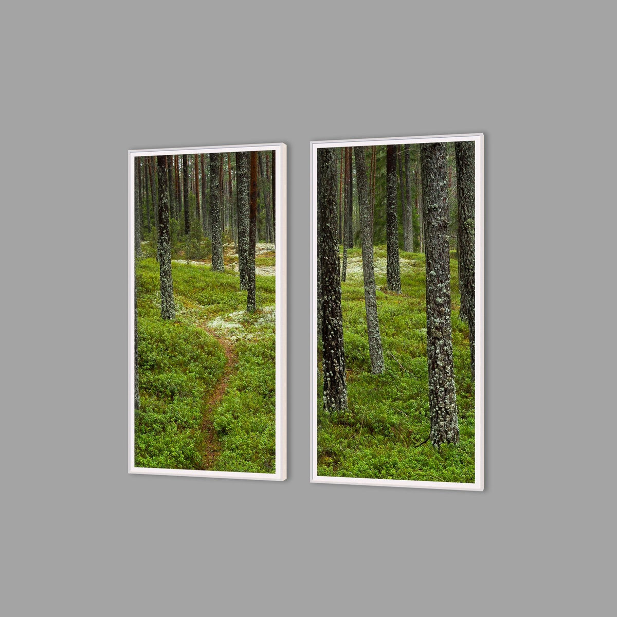 LED-Wandbild Zweiteiler hochkant mit Abstand – Wald