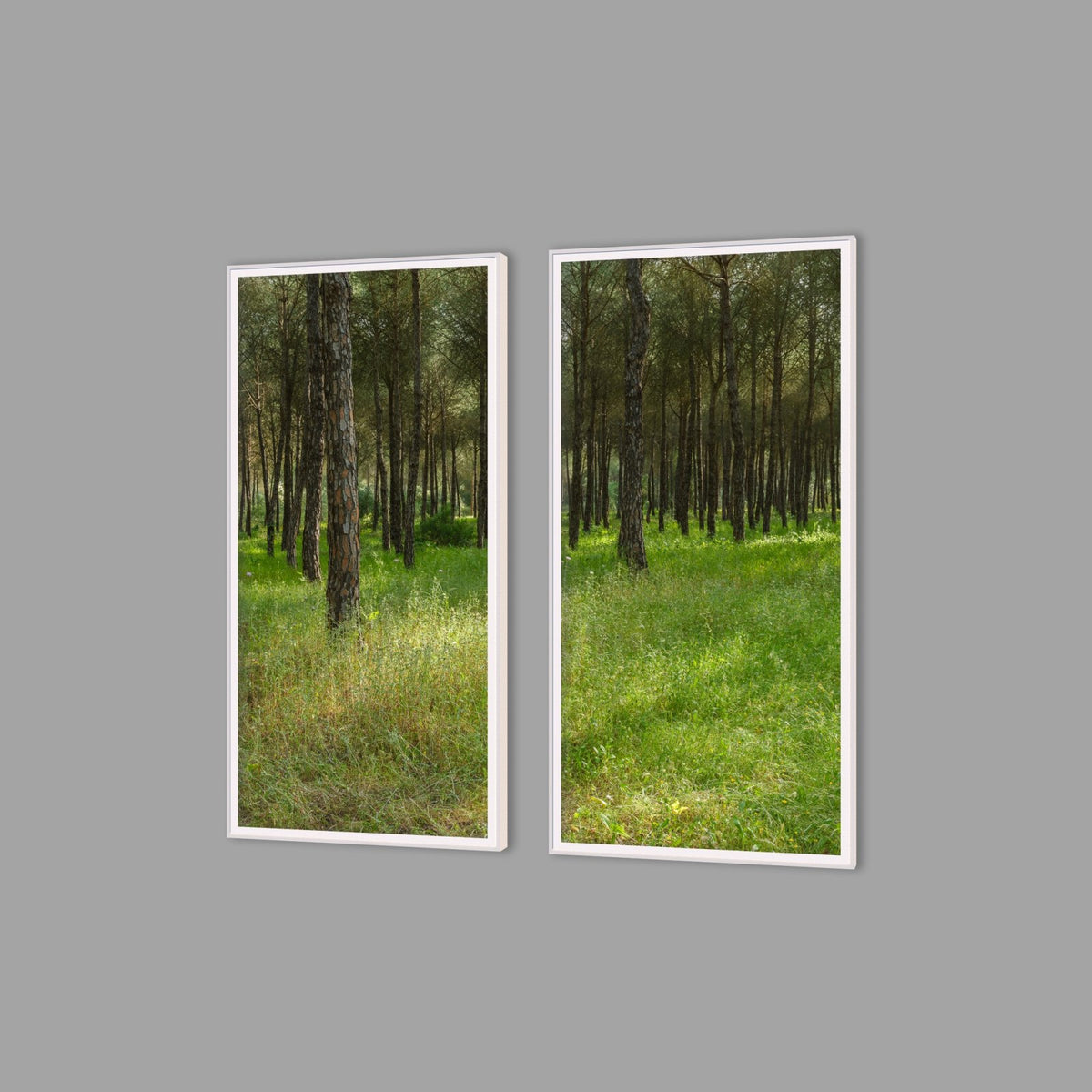 LED-Wandbild Zweiteiler hochkant mit Abstand – Wald