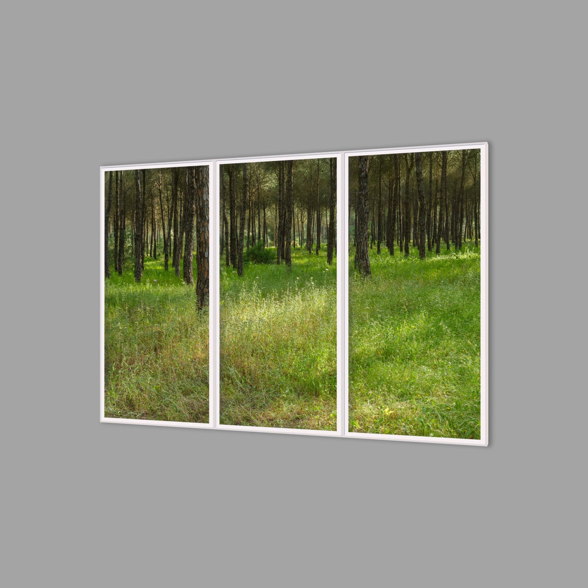 LED-Wandbild Dreiteiler hochkant 180x120 cm – Wald