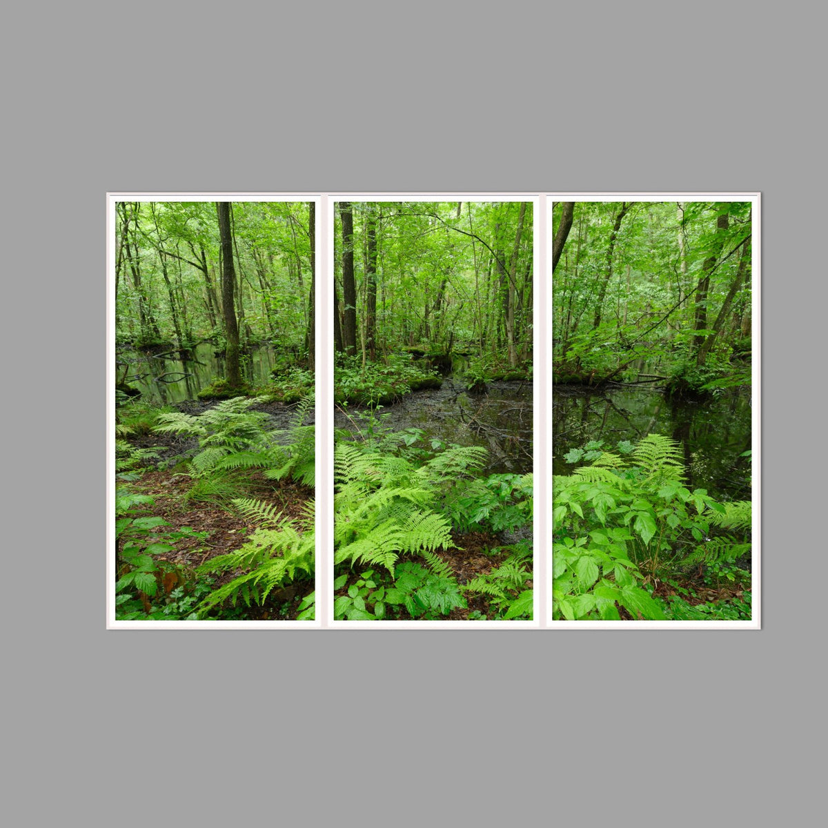 LED-Wandbild Dreiteiler hochkant 180x120 cm – Wald