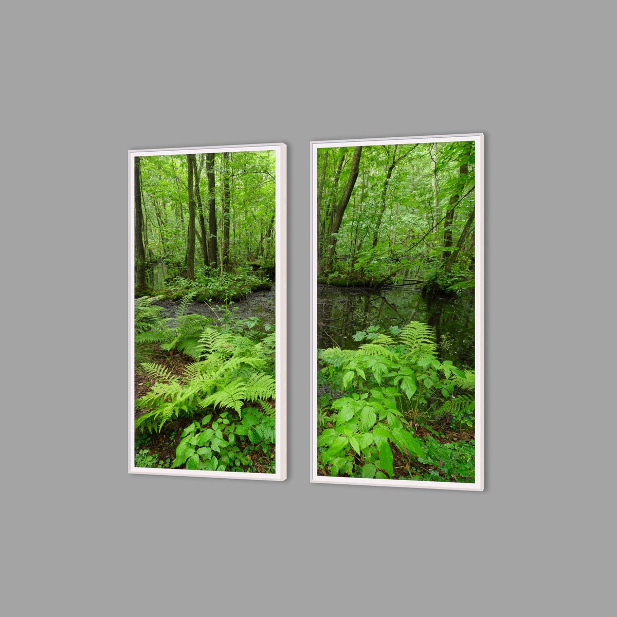 LED-Wandbild Zweiteiler hochkant mit Abstand – Wald