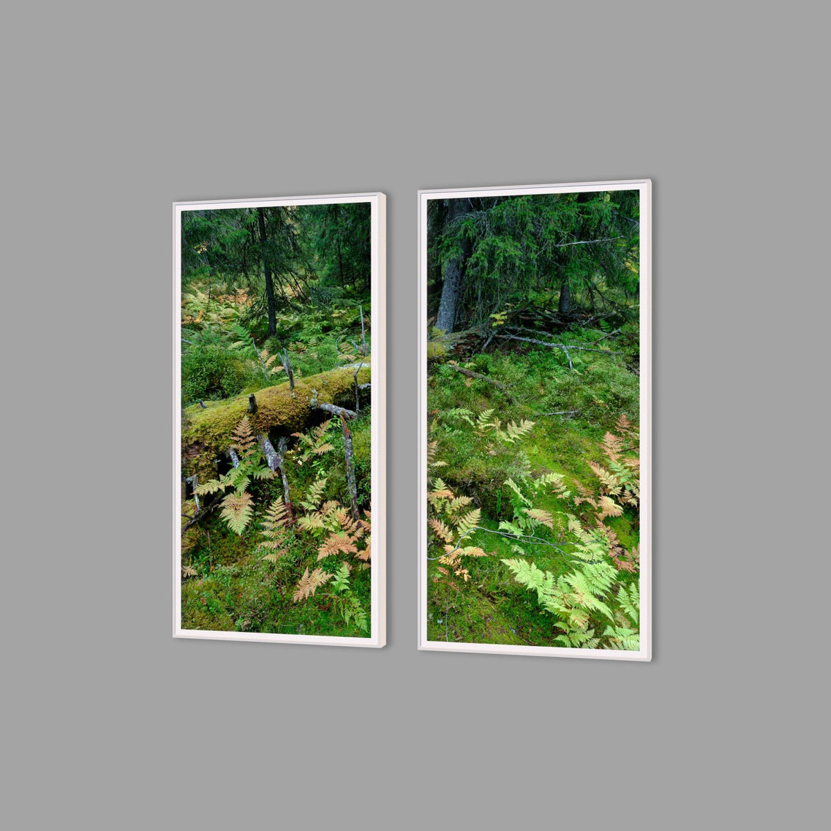 LED-Wandbild Zweiteiler hochkant mit Abstand – Wald