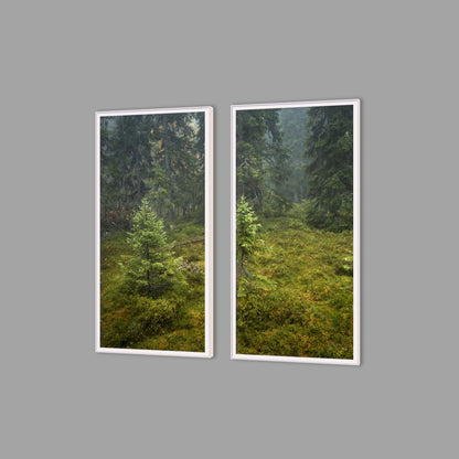 LED-Wandbild Zweiteiler hochkant mit Abstand – Wald