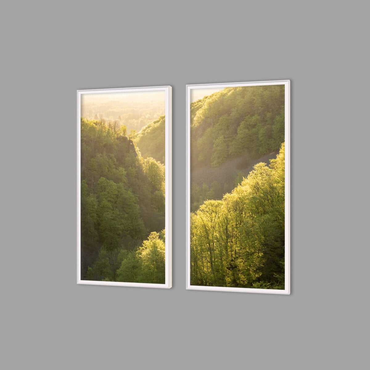 LED-Wandbild Zweiteiler hochkant mit Abstand – Wald
