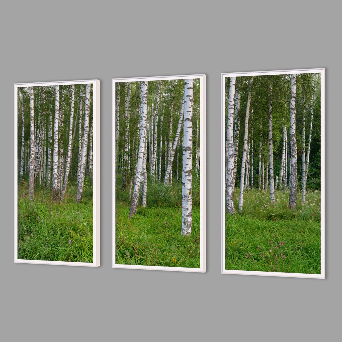 LED-Wandbild Dreiteiler hochkant mit Abstand – Wald