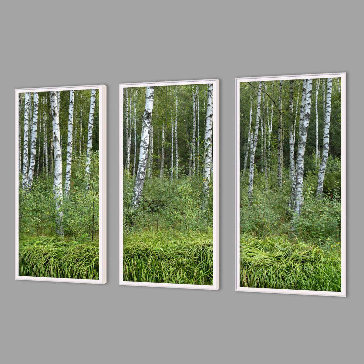 LED-Wandbild Dreiteiler hochkant mit Abstand – Wald