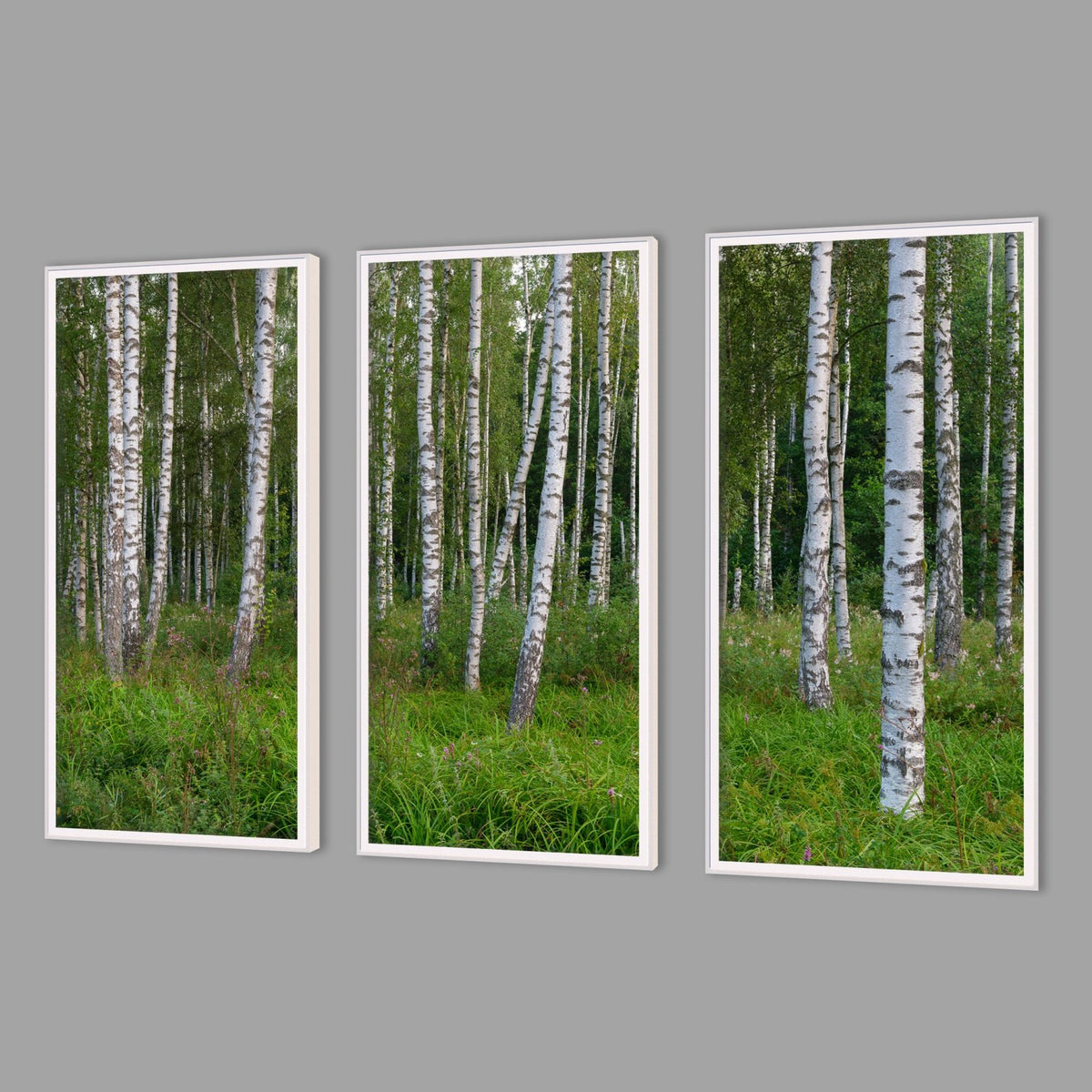 LED-Wandbild Dreiteiler hochkant mit Abstand – Wald