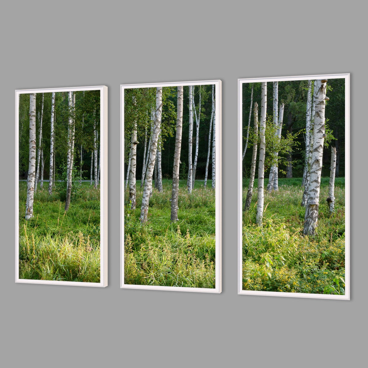 LED-Wandbild Dreiteiler hochkant mit Abstand – Wald