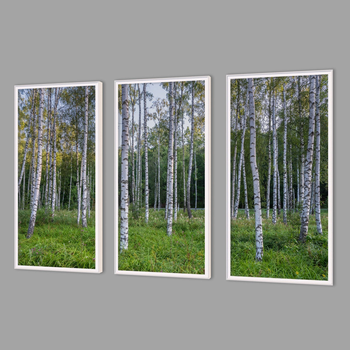 LED-Wandbild Dreiteiler hochkant mit Abstand – Wald