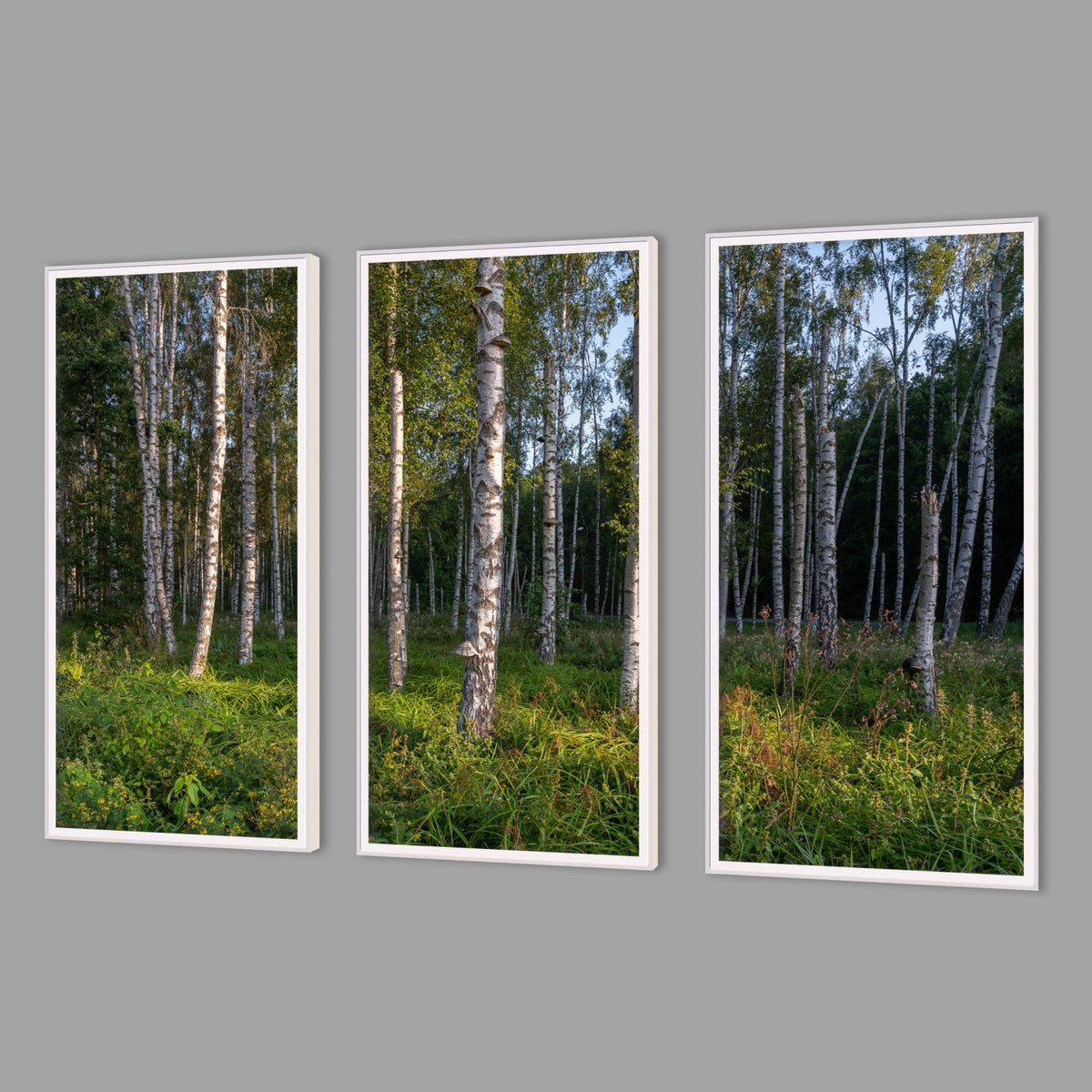 LED-Wandbild Dreiteiler hochkant mit Abstand – Wald