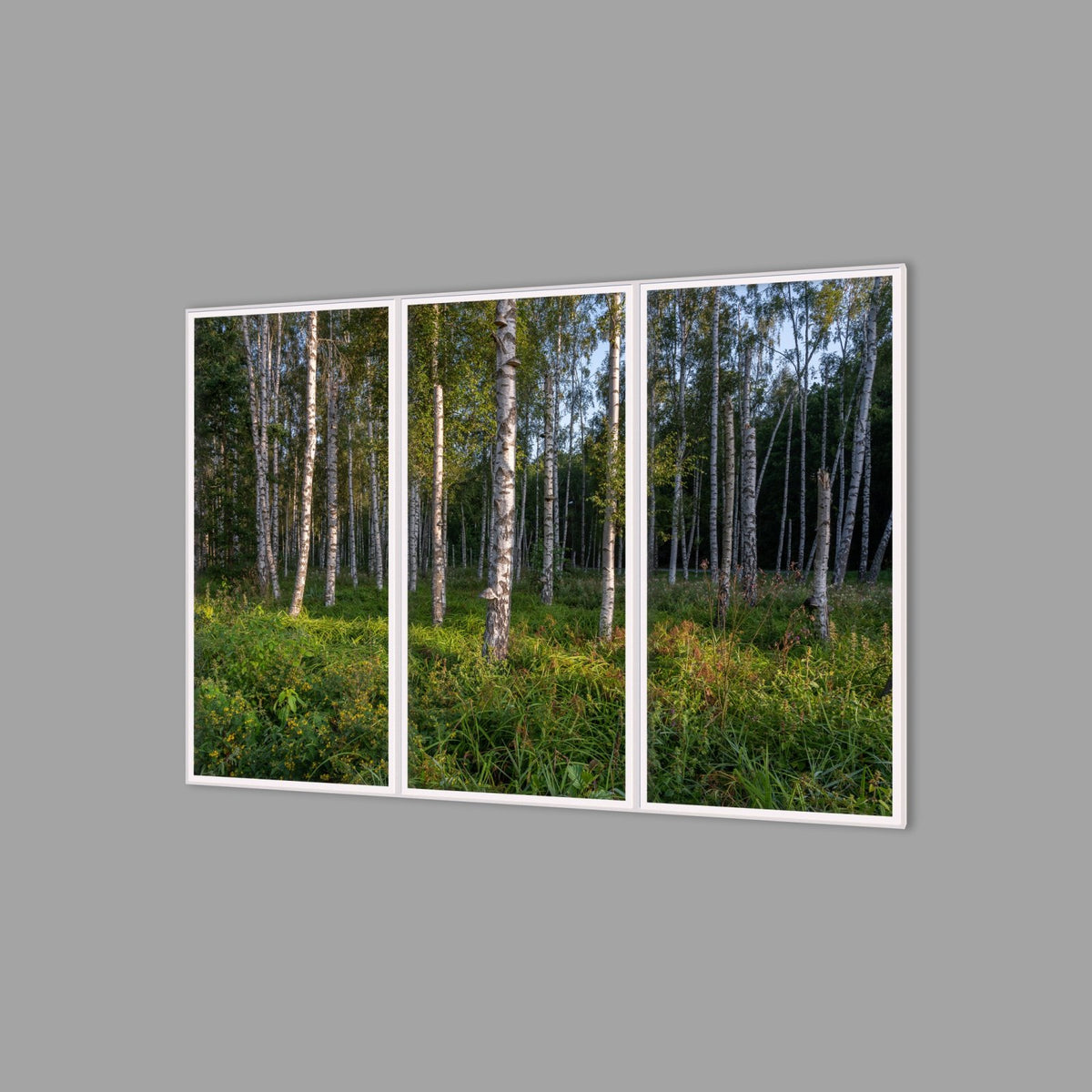 LED-Wandbild Dreiteiler hochkant 180x120 cm – Wald