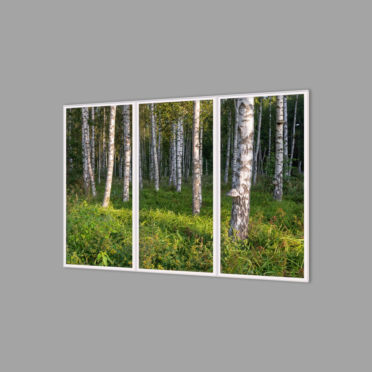 LED-Wandbild Dreiteiler hochkant 180x120 cm – Wald