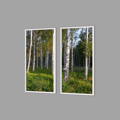 LED-Wandbild Zweiteiler hochkant mit Abstand – Wald