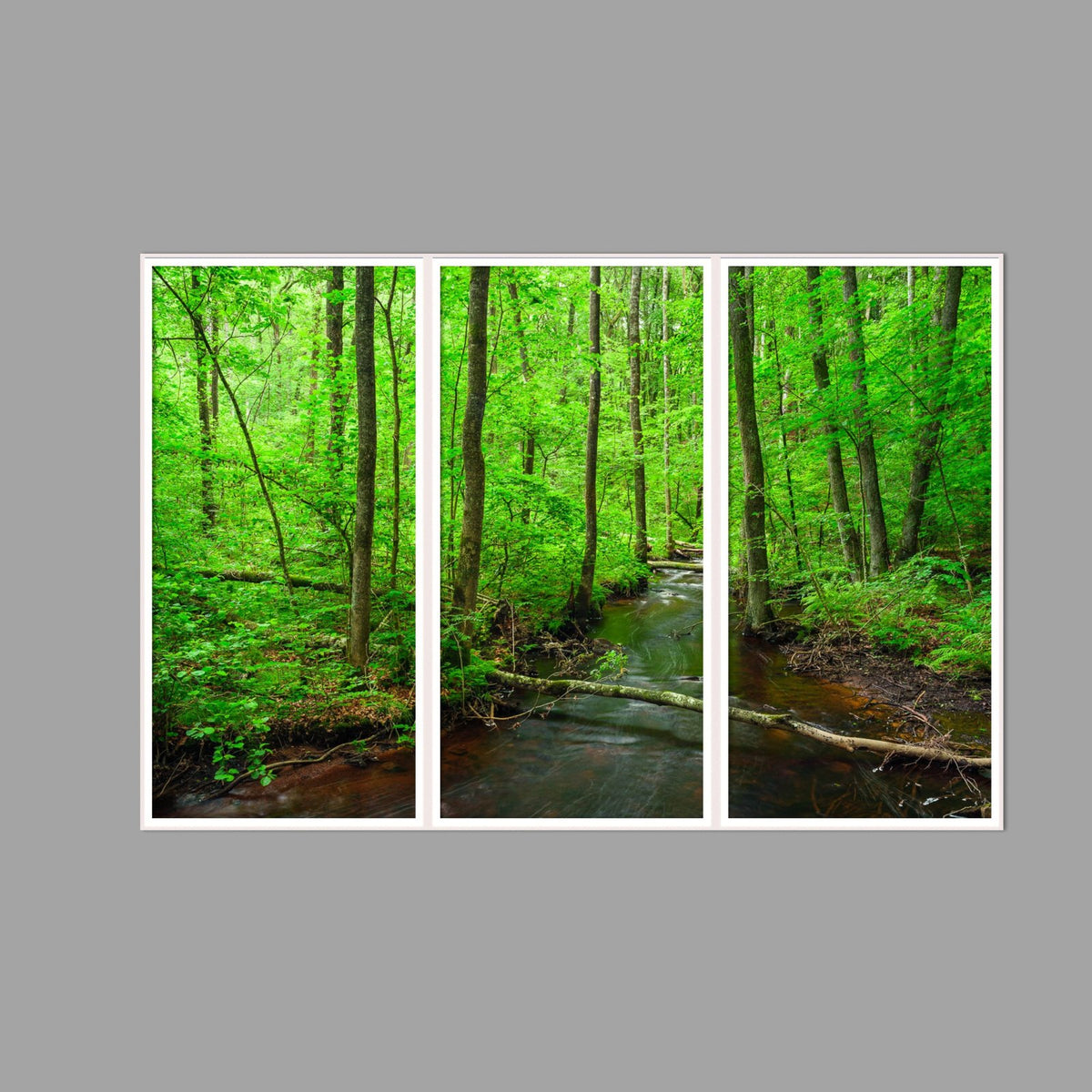 LED-Wandbild Dreiteiler hochkant 180x120 cm – Wald