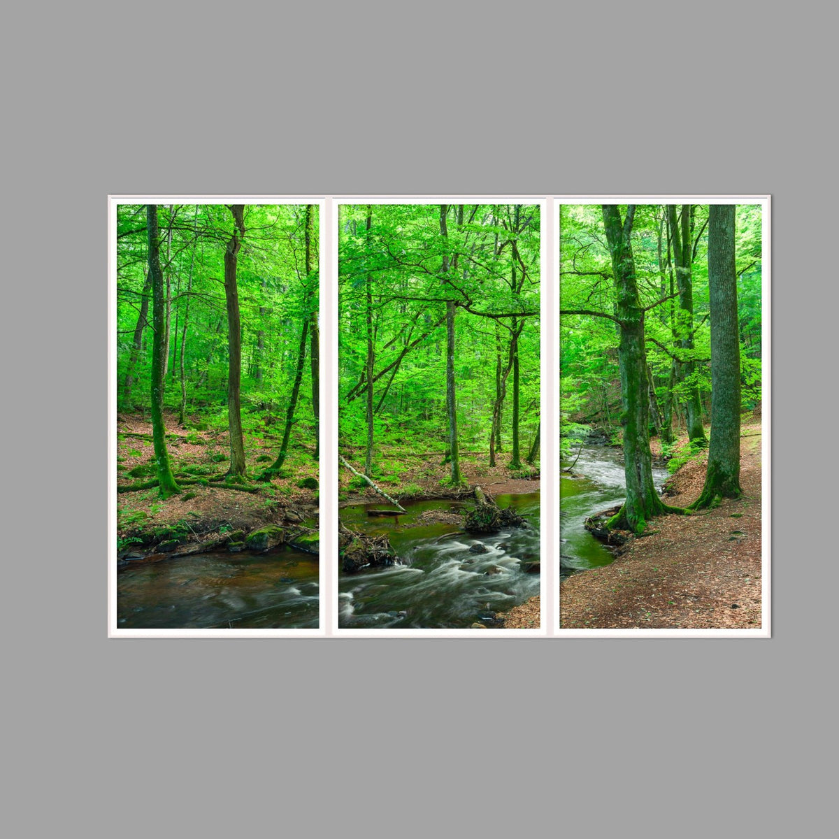 LED-Wandbild Dreiteiler hochkant 180x120 cm – Wald
