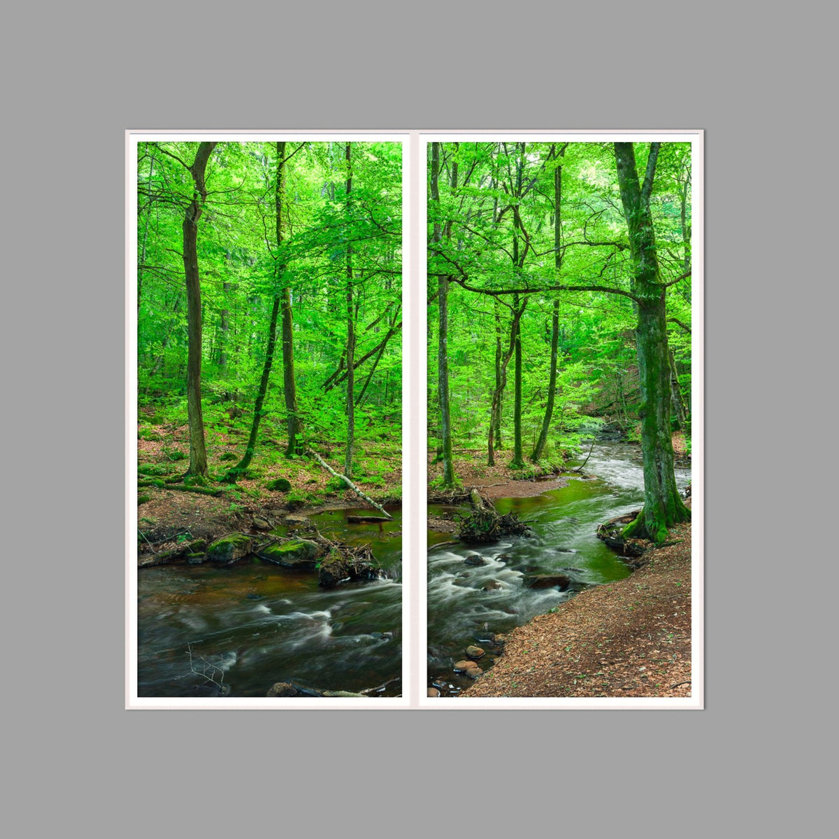 LED-Wandbild Zweiteiler hochkant 120x120 cm – Wald
