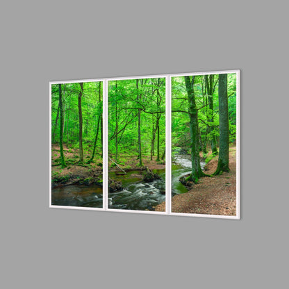 LED-Wandbild Dreiteiler hochkant 180x120 cm – Wald
