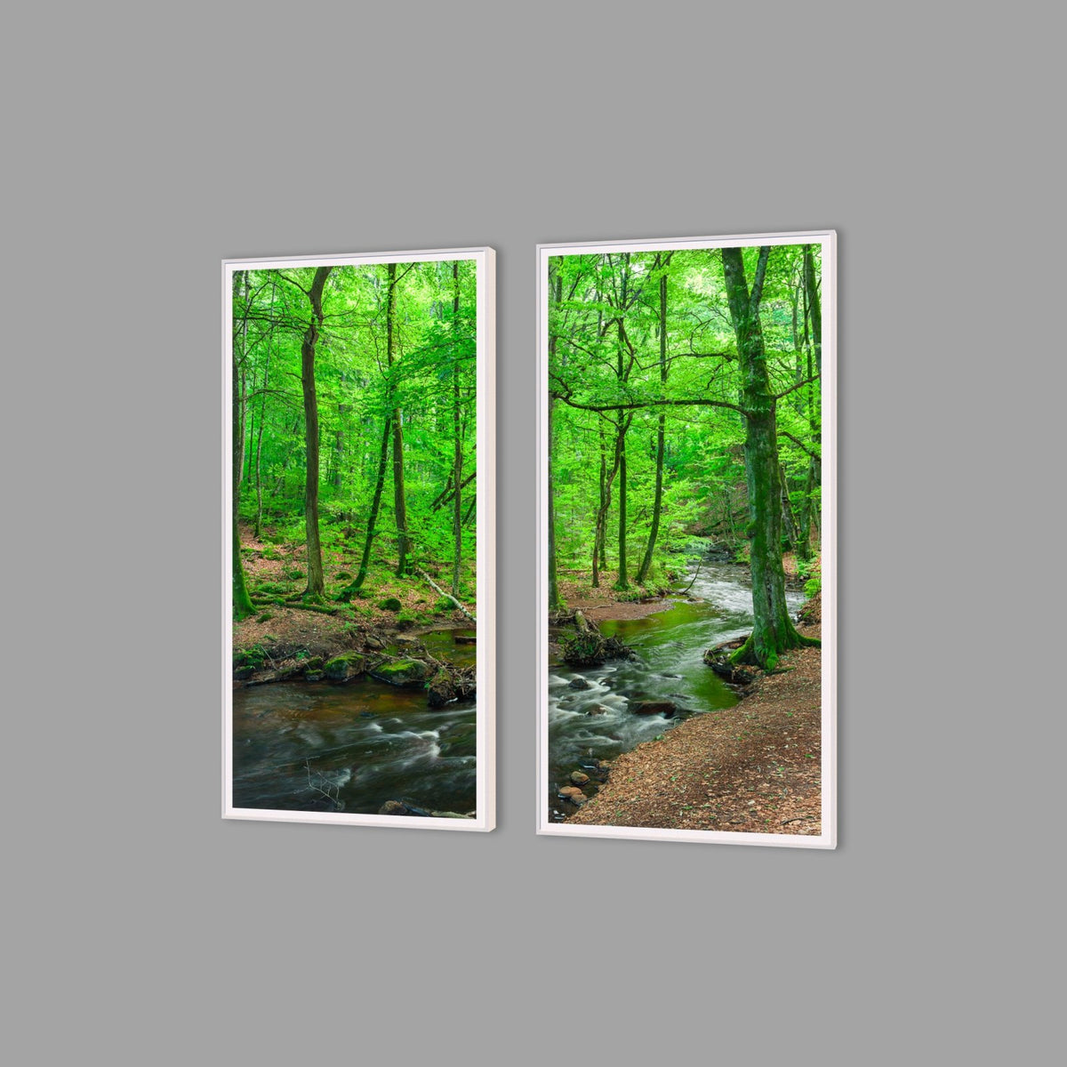 LED-Wandbild Zweiteiler hochkant mit Abstand – Wald